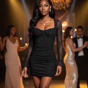 Elegant Black Glitter Dress Uryiao S